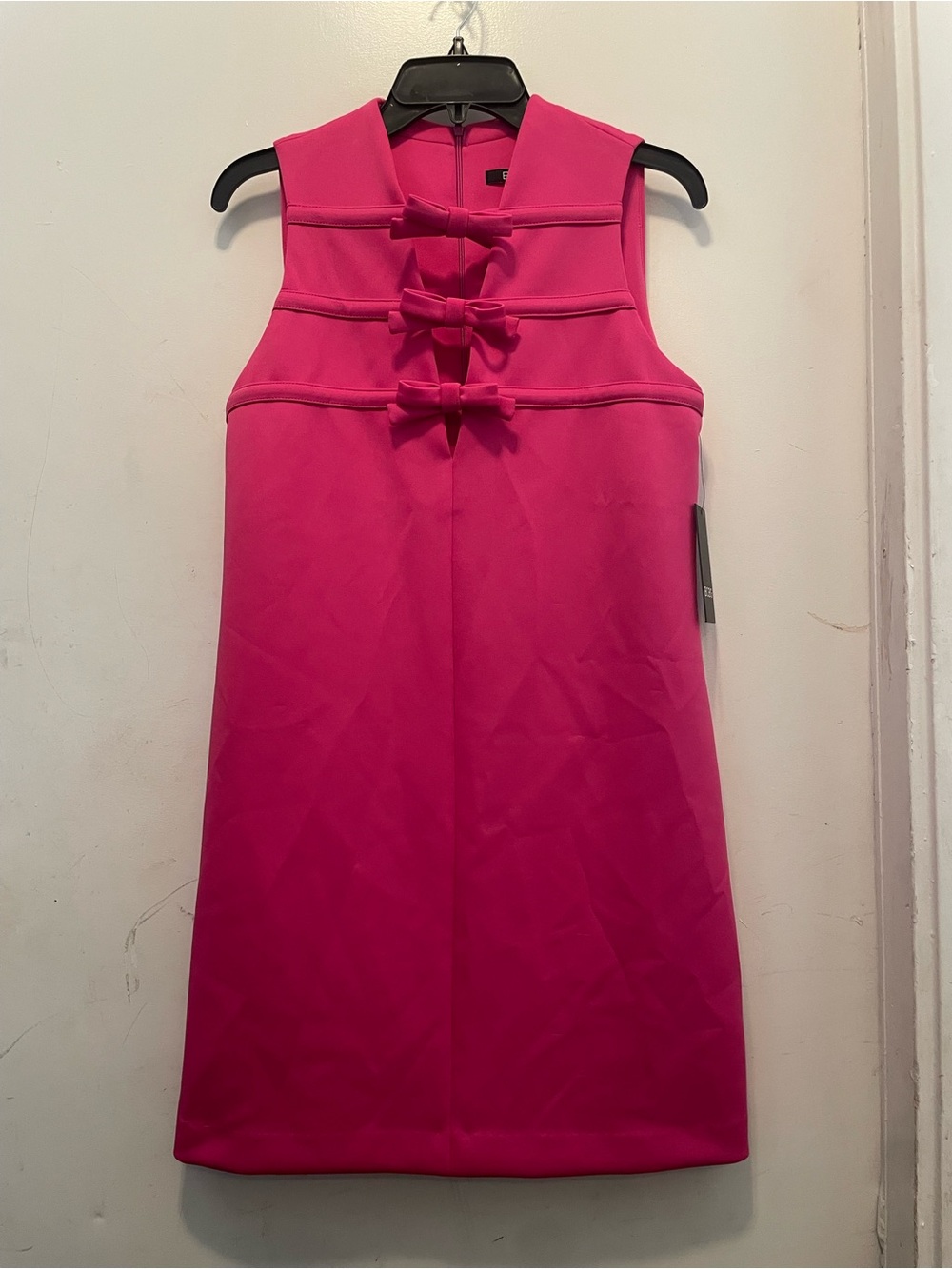 BCBG Hot Pink Sleeveless Shift Dress with Front Bows